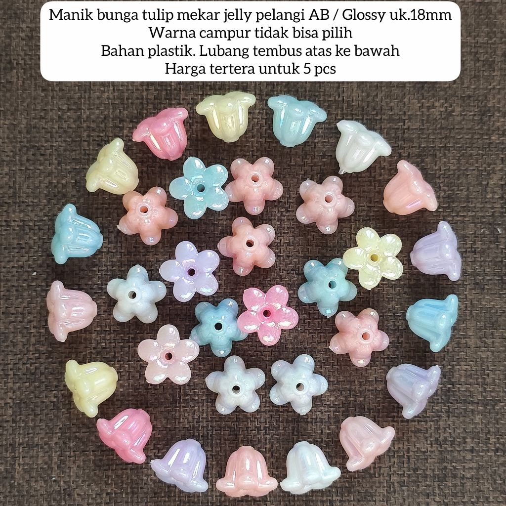 [5 pcs] Manik bunga tulip jelly / mote bunga tulip besar / mote bunga tulip glossy / manik bunga tul