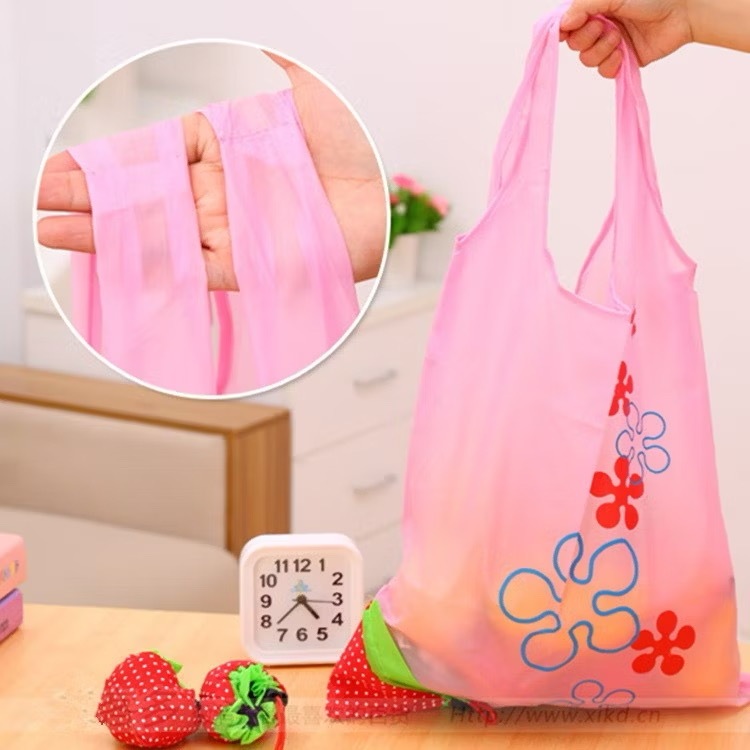 Tas lipat motif strawberry untuk berbelanja Tas Belanja Lipat