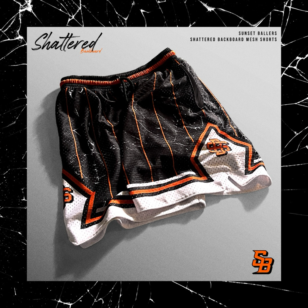 Shattered Backboard - Basketball Mesh Shorts - Sunset Ballers