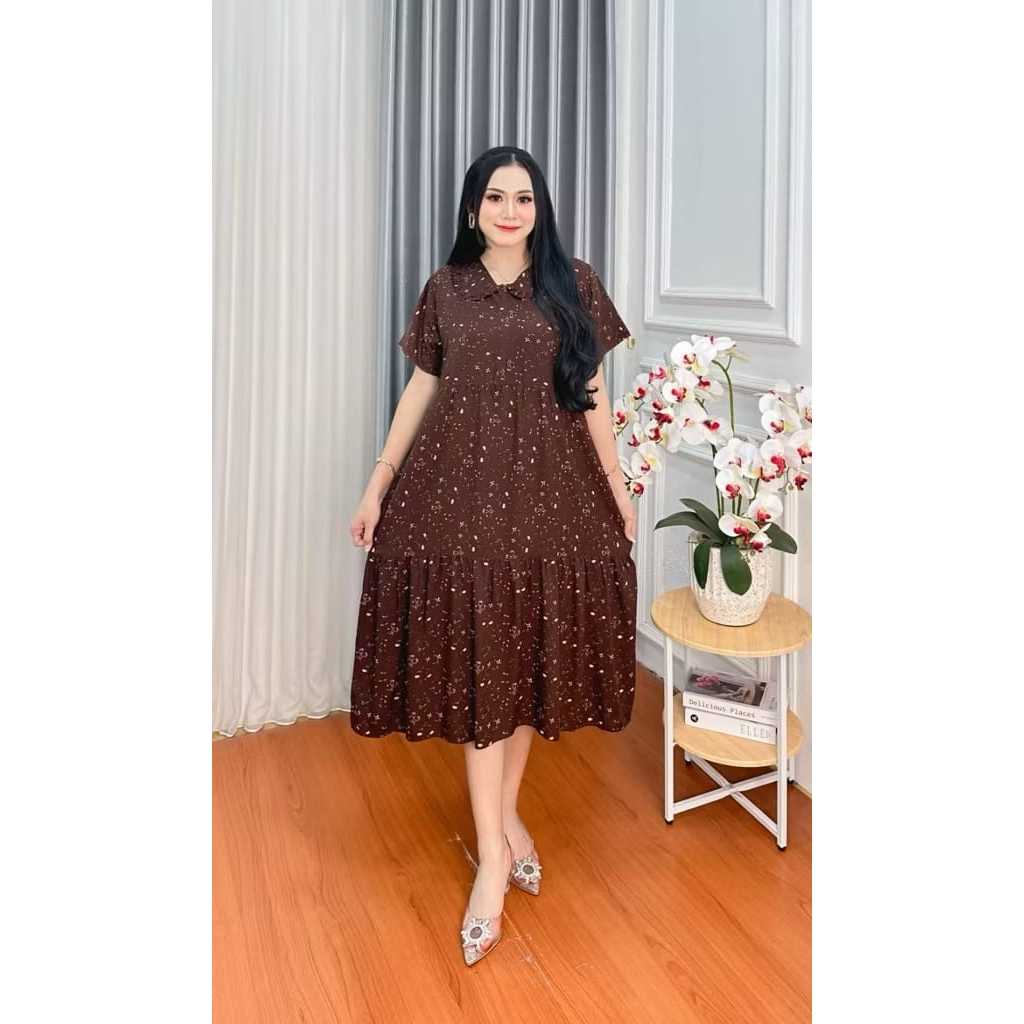 [[PROMO]]Midi Dres  Motif Bunga Kekinian//midi dres jumbo//gamis jumbo//midi dres terbaru