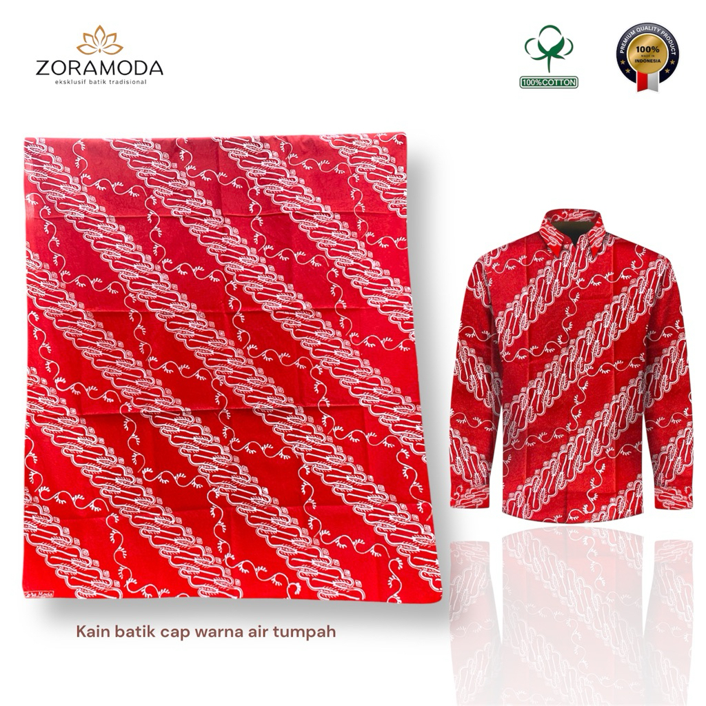 kain batik cap premium warna orange bahan katun