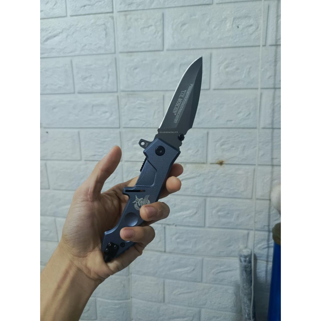 Pisau Lipat Survival Extreme Ratio mulus keren untuk camping, hiking, unboxing paket, atau koleksi