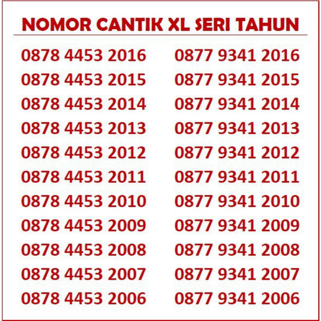 Kartu Perdana XL Cantik Seri Tahun Lahir - Nomor Cantik XL Seri Tahun Lahir