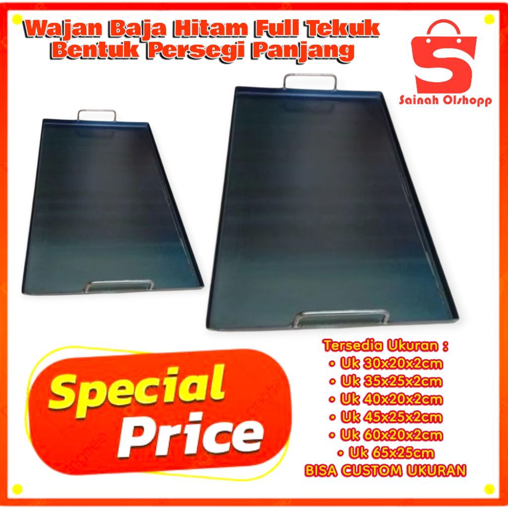 Wajan Baja Hitam Persegi Panjang/Wajan Kebab/Roti Bakar/Wajan Burger/Wajan Panggangan