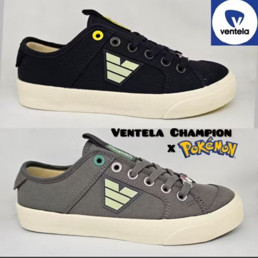 VENTELA X POKEMON - Sepatu Ventela Champion Low Black/Cream/White/Grey Pria Wanita (ORIGINAL)