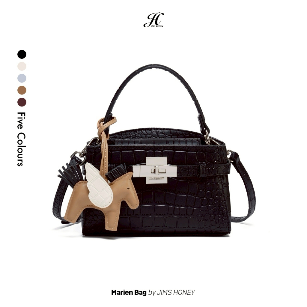 JIMS HONEY MARIEN BAG Tas Selempang Hand Bag Wanita Slingbag Cewek Jimshoney Trendy Elegan Kulit Sintetis Grade A Croco Texture Dengan Charm Kuda Lucu - Teddy
