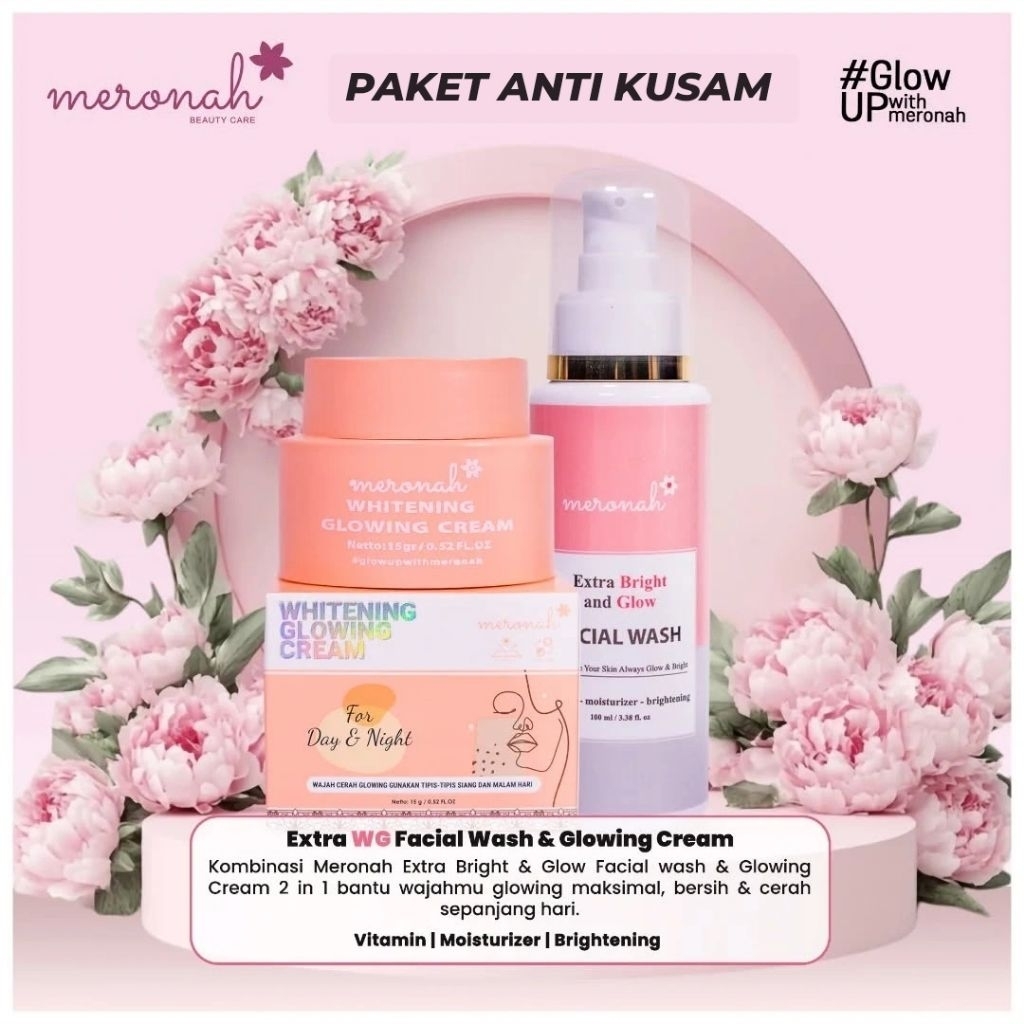 PAKET WAJAH COLLAGEN MERONAH WHITENING GLOWING CREAM  MERONAH  (SABUN WAJAH COLLAGEN & CREAM MERONAH
