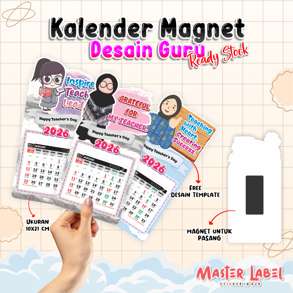 Kalender Magnet 2026 Tema Guru Free Desain | Hadiah Hari Guru, Souvenir Guru, Kado Unik [ READY ]