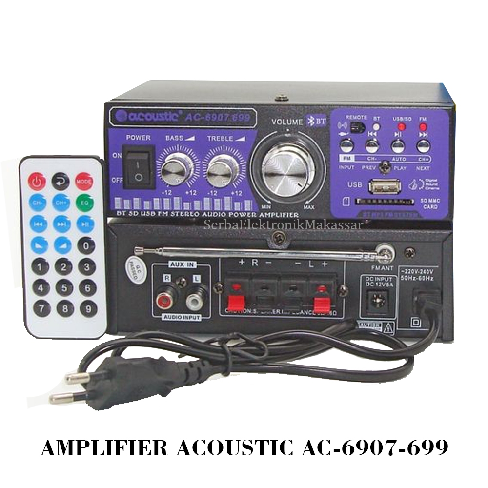 Amplifier Acoustic AC 6907 699 Bluetooth SDCard USB FM Mp3 Player AC/DC