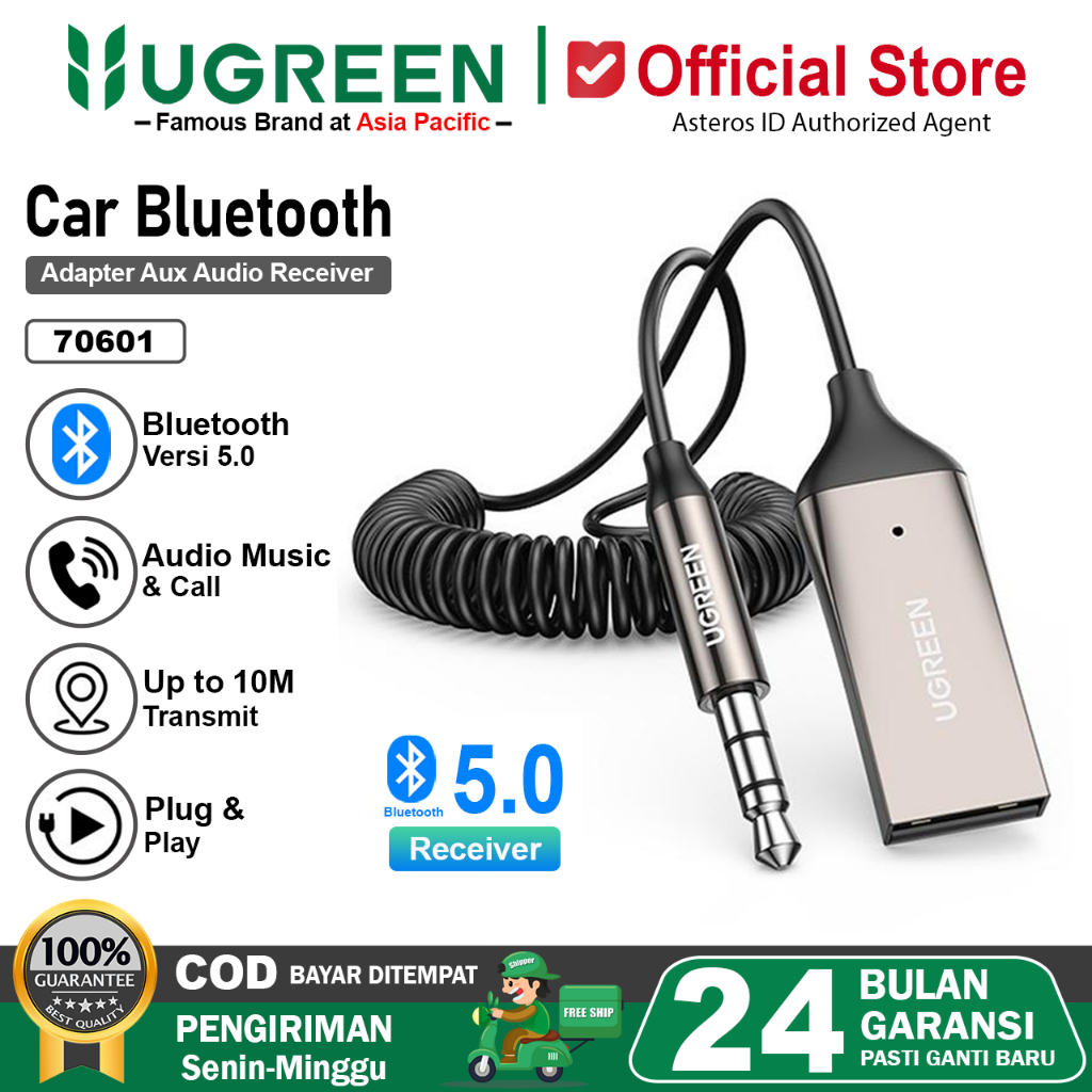 UGREEN Kabel Bluetooth 5.4 Car Receiver Head Unit AUX 3.5mm Audio Adapter 70601