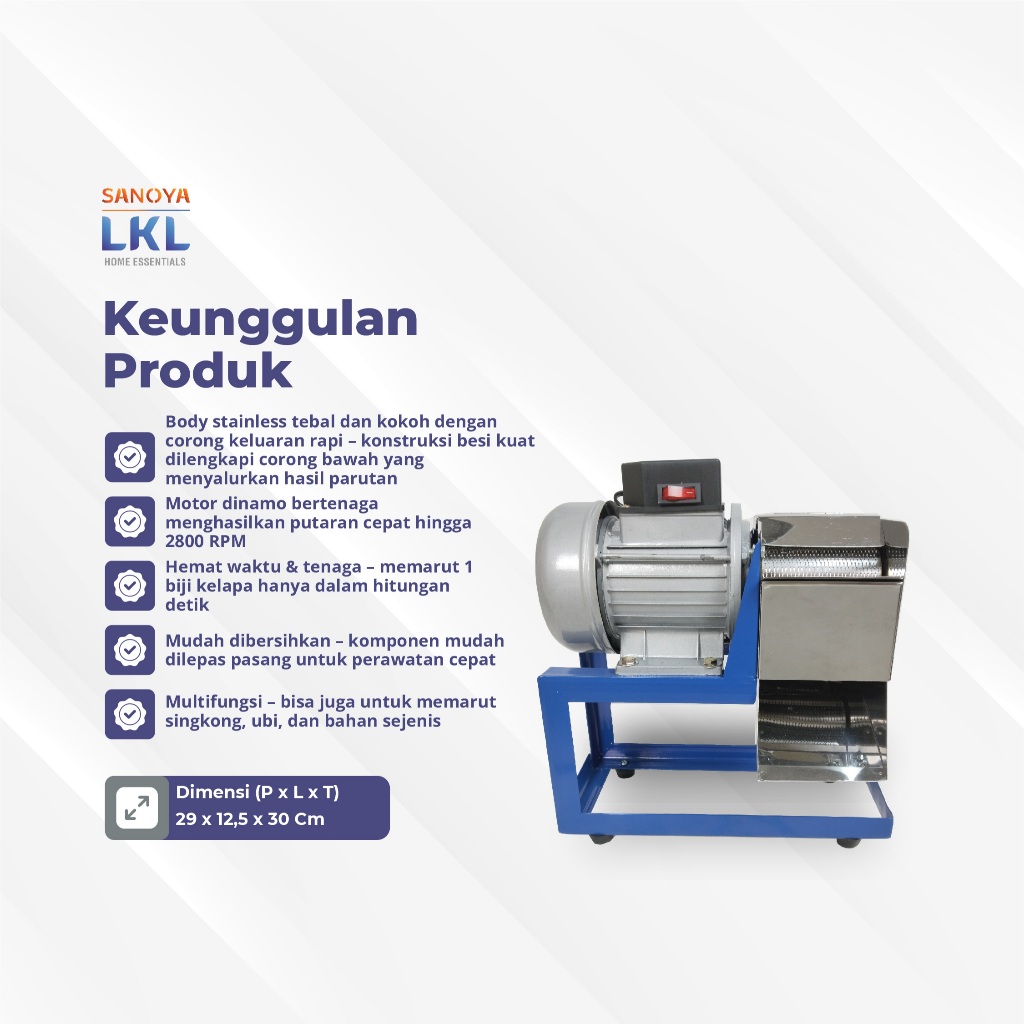 SANOYA Parutan Kelapa Listrik Kaki Siku Corong – Mesin Parut Kelapa&Singkong Halus, Corong Awet