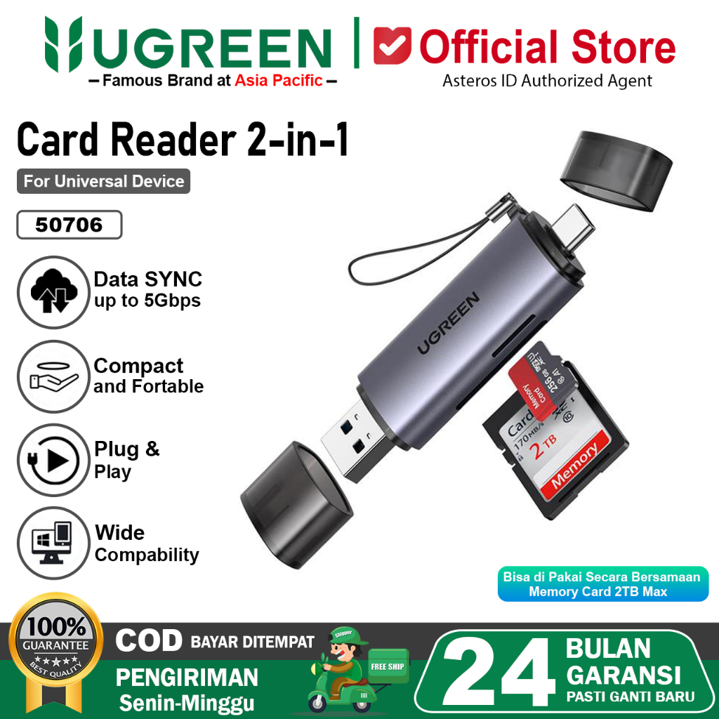 UGREEN Card Reader OTG USB Type C dan USB A 3.0 Ke Micro SD TF 50706