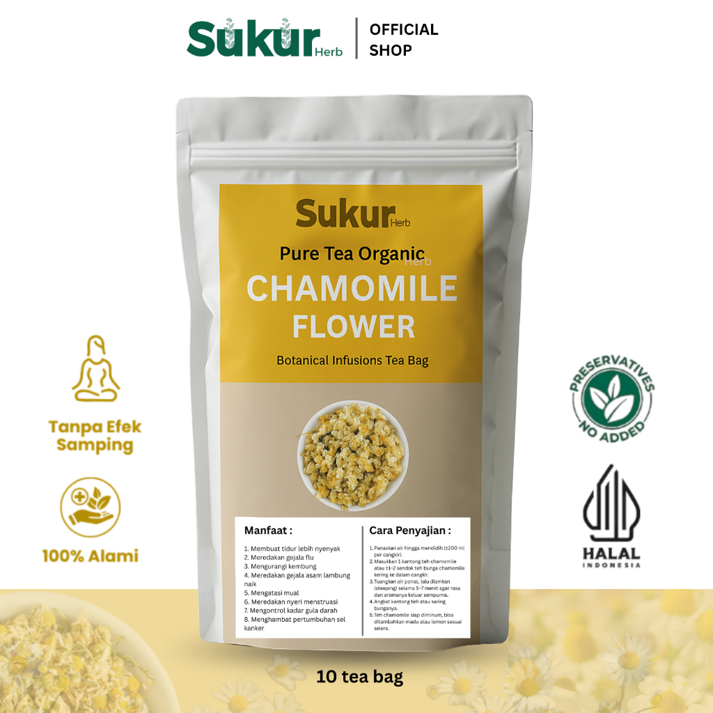 SUKUR Herb Chamomile Tea Original | Teh Bunga Camomile | Teh Herbal Insomnia & Asam Lambung | 10 Tea