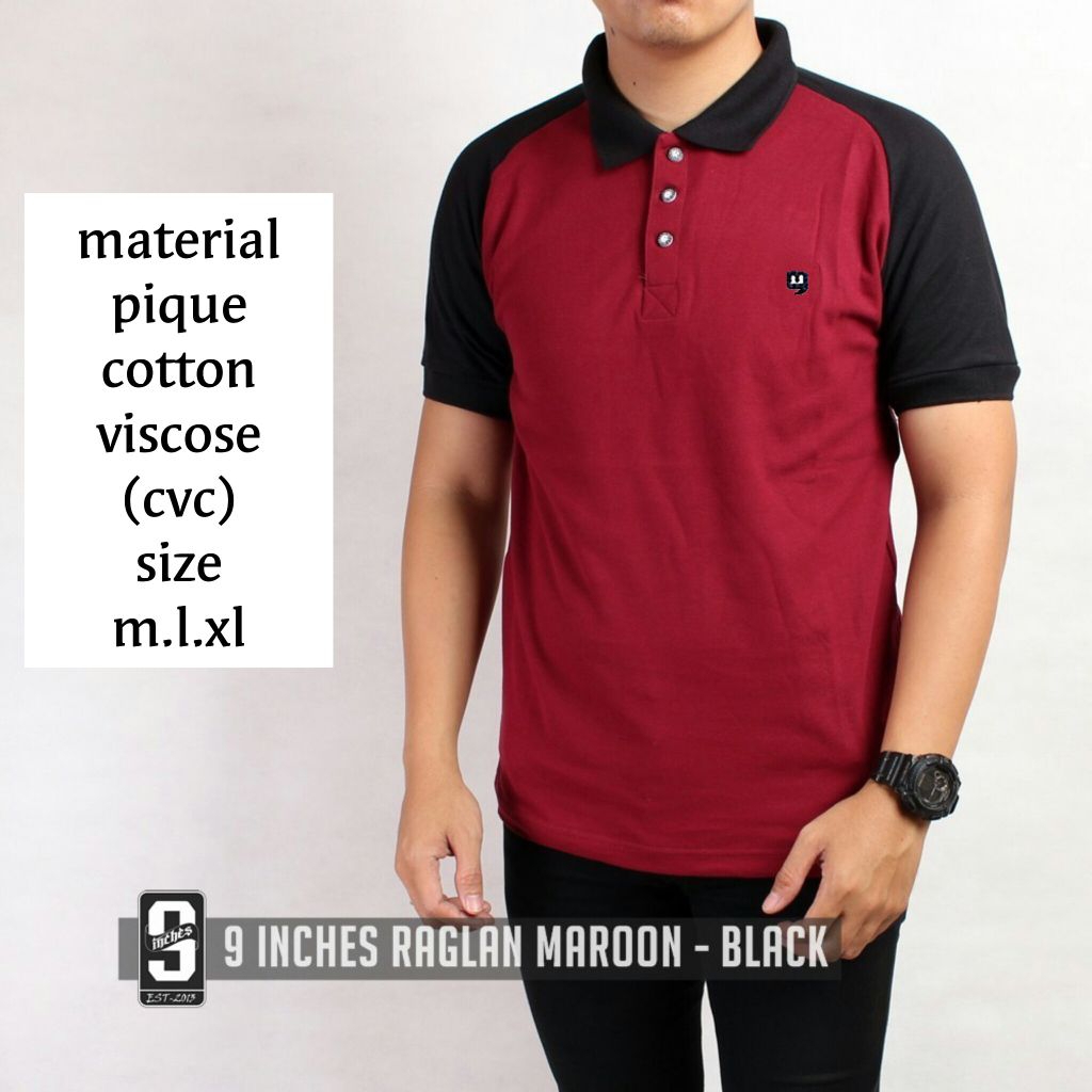 JnS - Baju Kaos Kerah Polo Shirt Pria Kombinasi RAGLAN PREMIUM Casual 9 Nine inches Original Cotton