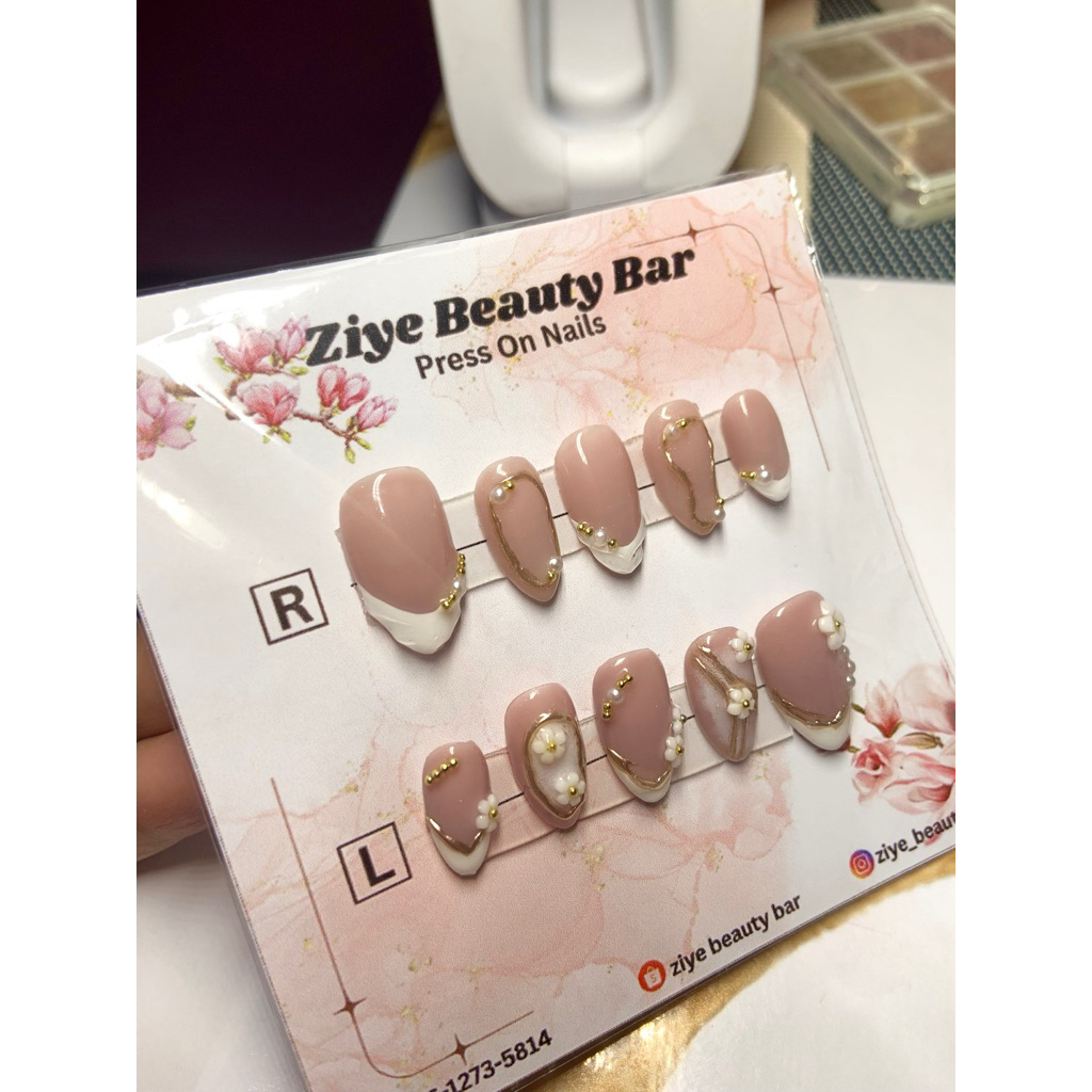 press on nail flower variasi F1 custom ukuran wedding wisuda daily | kuku palsu | nail art