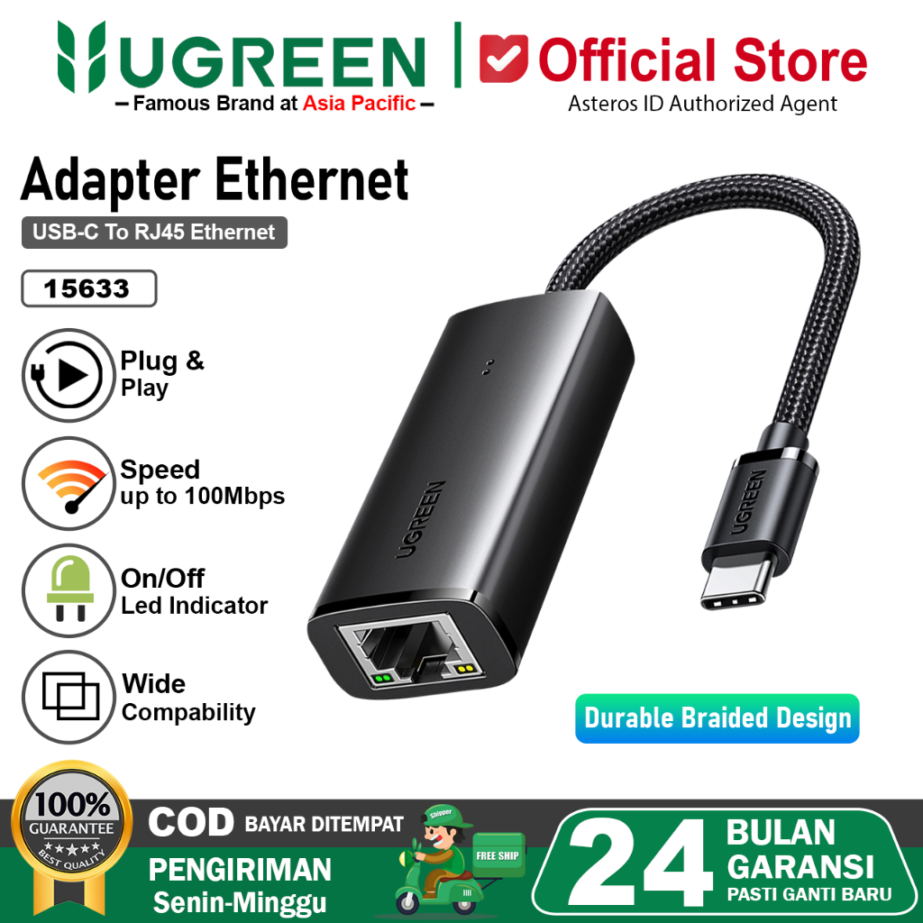 UGREEN USB C to LAN RJ45 Adapter Ethernet Network Speed 100Mbps 15633