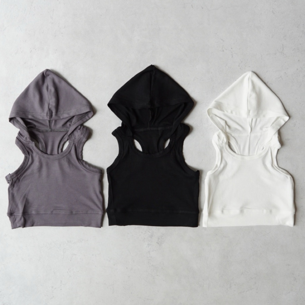 Jill Kids Crop Tank Hoodie | size 2-8y | white black grey | pakaian baju anak perempuan girls sleeve