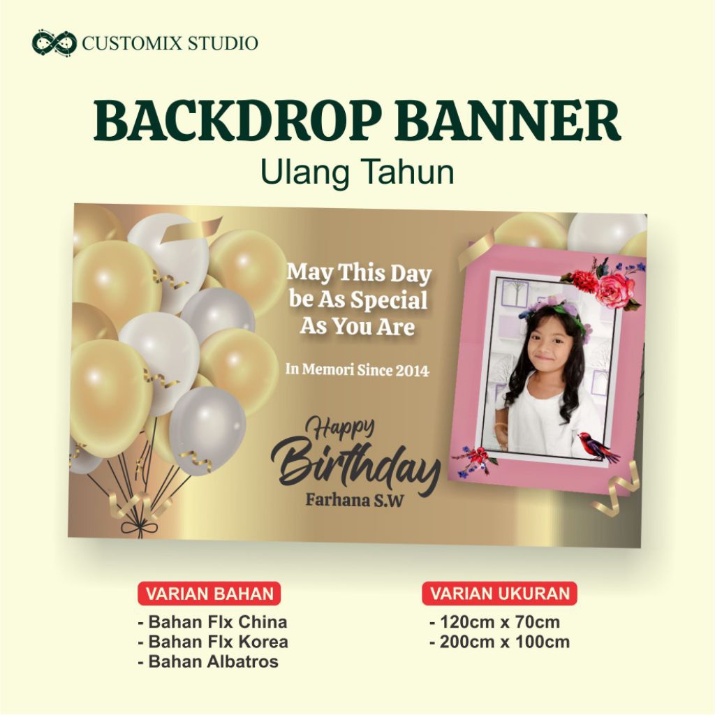 Backdrop banner ulang tahun, cocok untuk backdrop pesta ulang tahun.
