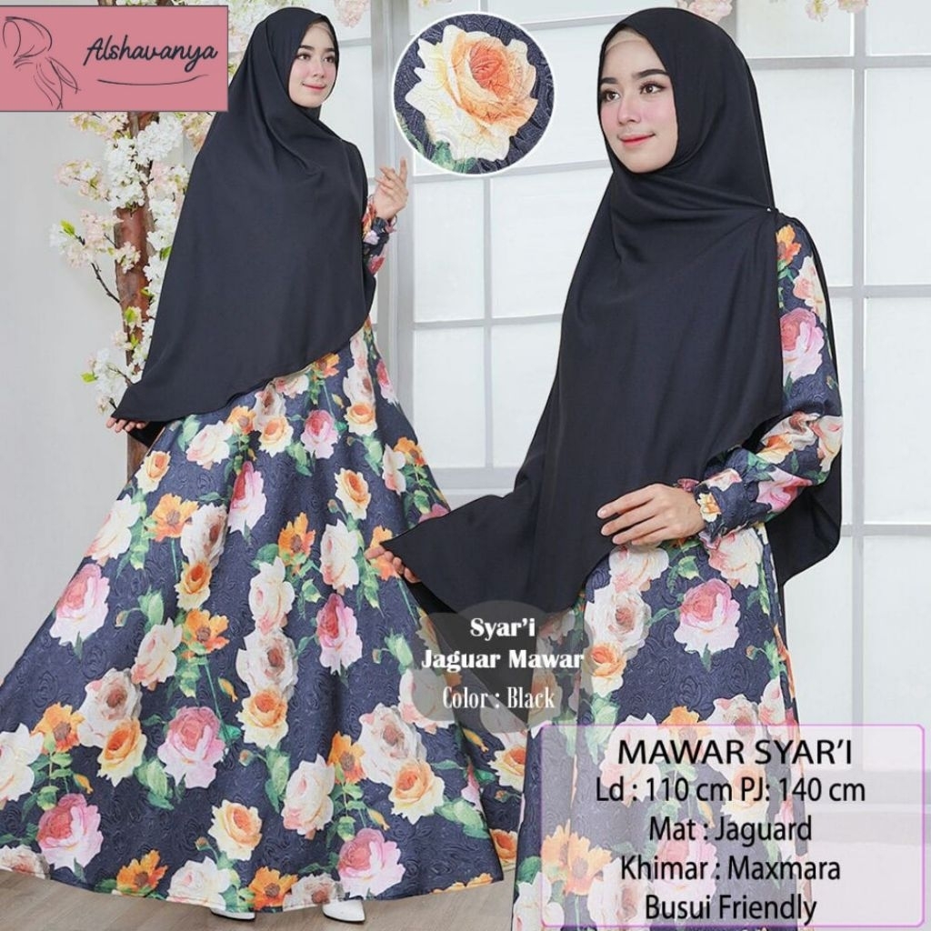 Mawar Syar'i by Alshavanya Gamis Syar'i Set jilbab Gamis Jaguard Mewah Gamis Pesta Syar'i Gamis Pest