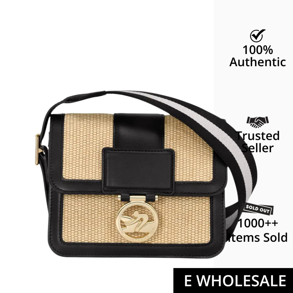 Longchamp Box-Trot S Canvas Straw Crossbody Bag Black (10174HDTH92)