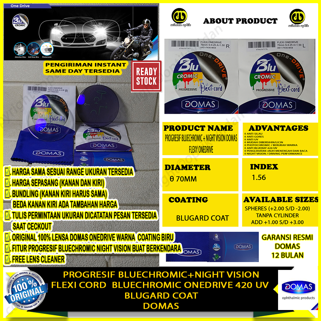 DOMAS PROGRESIF FLEXI CORD BLUECHROMIC ONEDRIVE UV420 SHMC BLUGARD COAT