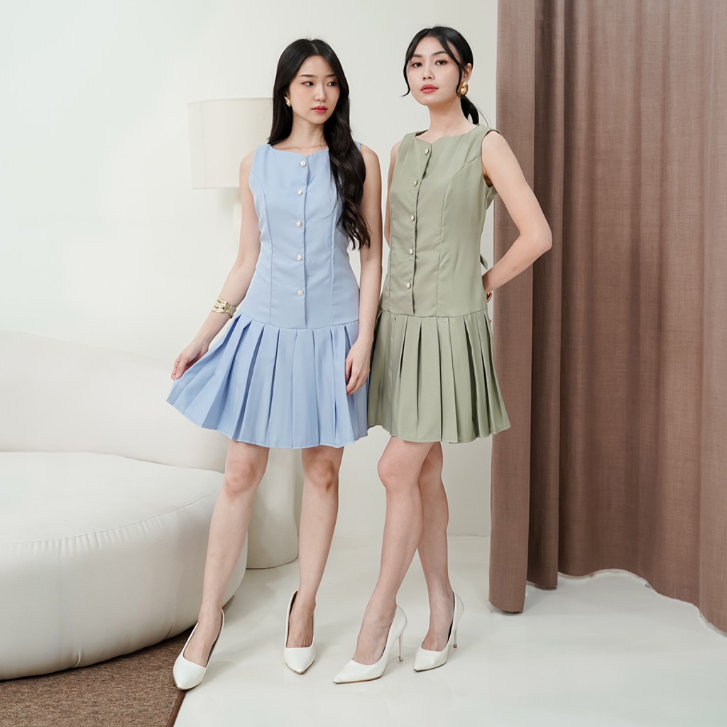 YASUI - Zori Pleated Dress | Casual Mini Dress Simple Wanita | Sleeveless Mini Dress