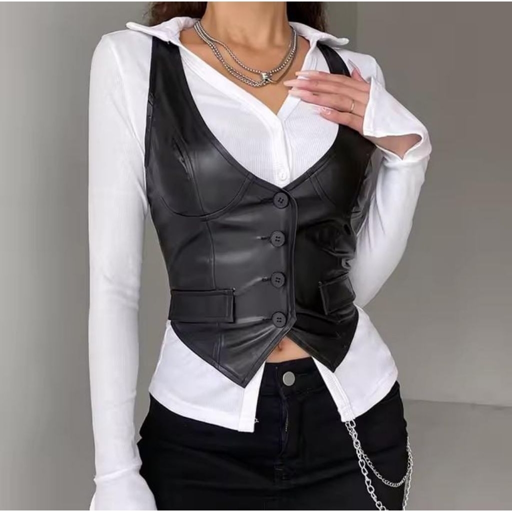 RLeatherS - Rompi Kulit Wanita | Vest Kulit Wanita Vintage | Rompi Kulit Wanita Untuk Daily Or Yearb