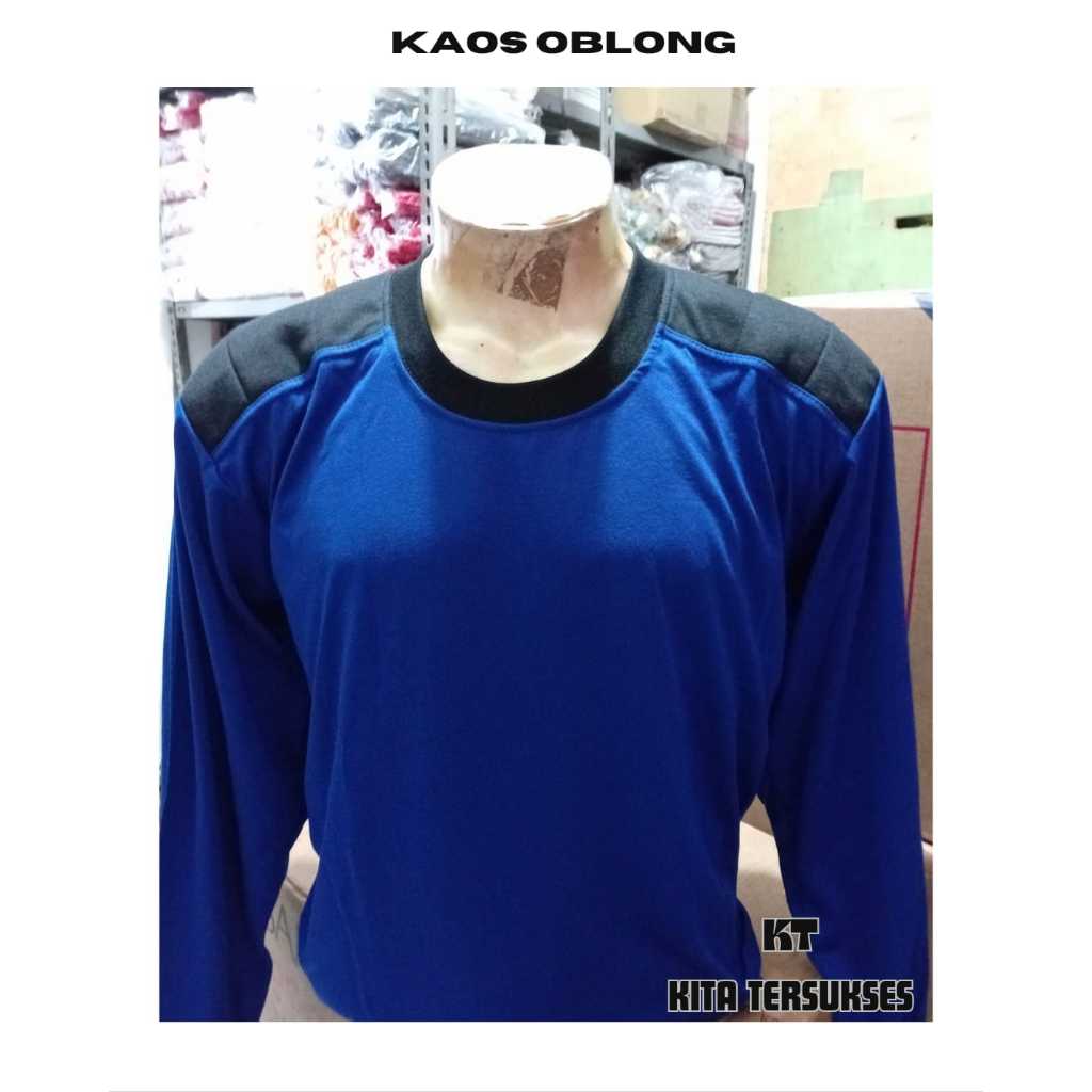 kaos lengan panjang biru benhur/terang kombinasi hitam/baju penembak polos tambal/baju kaos pdl polo