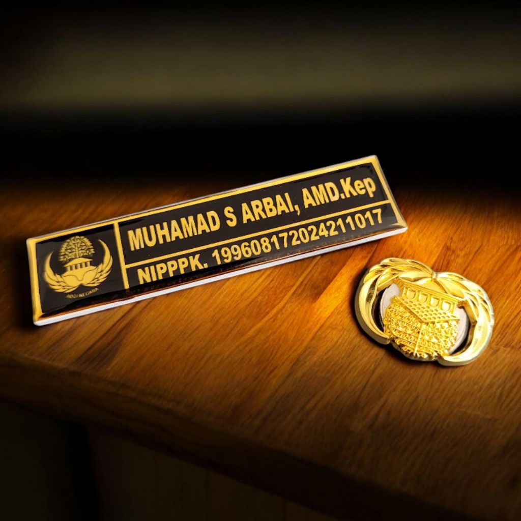 Name Tag Korpri + Pin Korpri Akrilik Stiker Gold Resin | Aksesoris Seragam Korpri