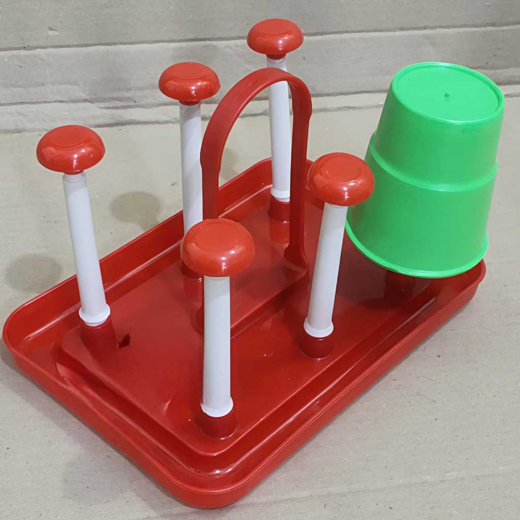 Stand Glass Tatakan Gelas Yasmin / Tatakan Gelas Kaca Rak Gelas Persegi Oval 6 Tiang Stick Stik | Ta