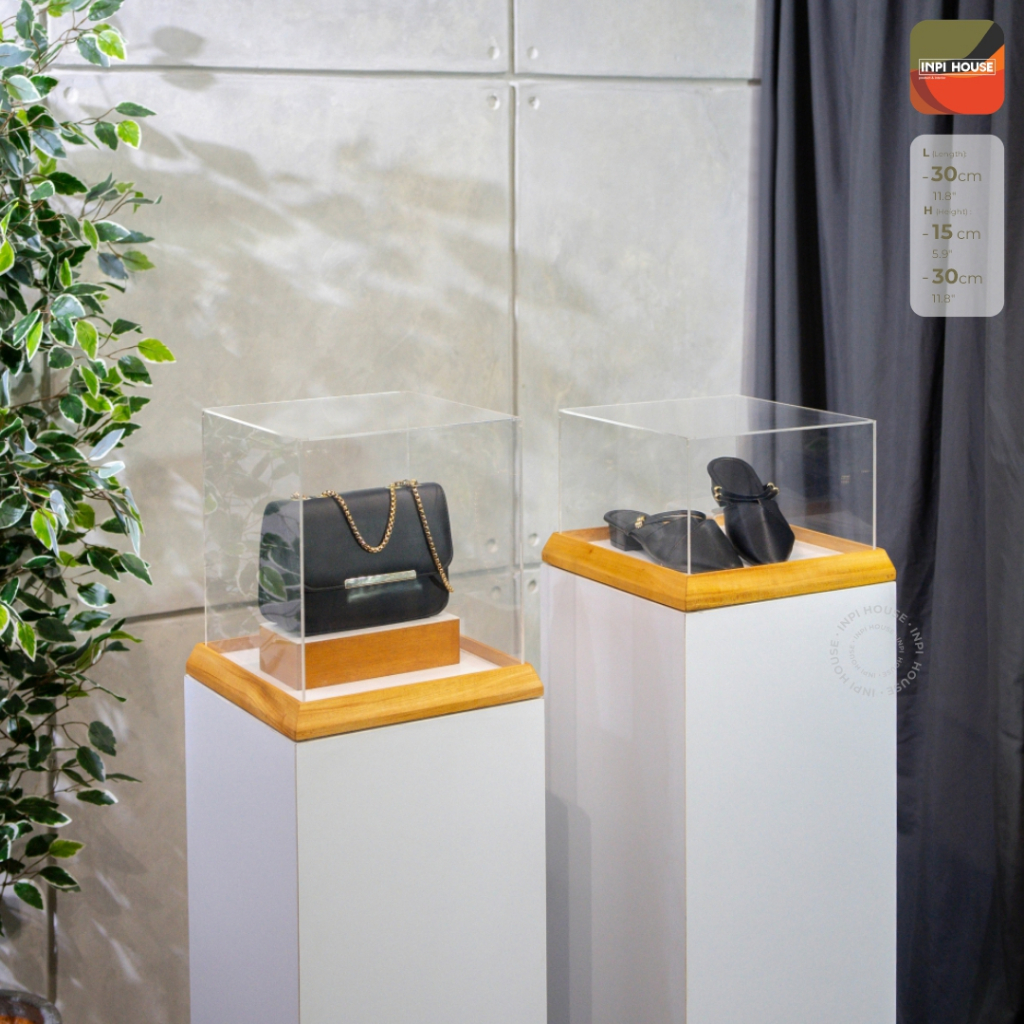 INPI HOUSE Display Showcase Acrylic - Showcase Display Produk Tas, Pameran - Kayu + Akrilik