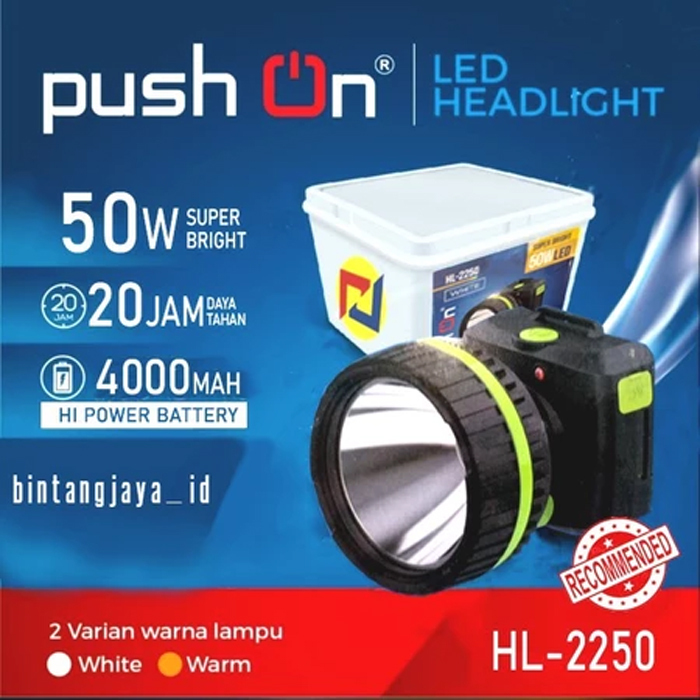 Senter kepala Push On 2250 daya 50 Watt senter kepala super terang 50w headlamp 50watt besar berburu