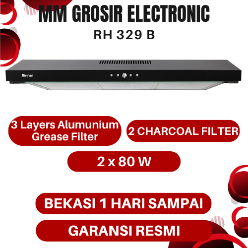 RINNAI COOKER HOOD PENGHISAP ASAP DAPUR 90 CM RH 329 B RH-329B RH329B BEKASI MURAH GARANSI RESMI