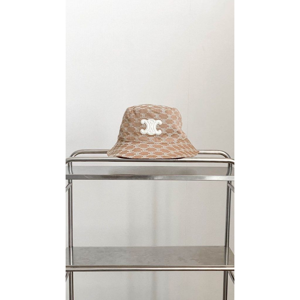 Celine Women Triomphe Beige Bucket Hat