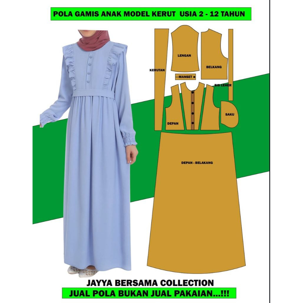 pola gamis anak model kerut dada kiri kanan