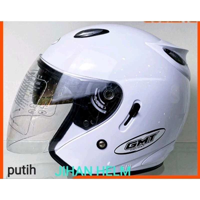 HELM GMT SOLID DOUBLE VISOR ORIGINAL SNI / HELM HALF FACE GMT PUTIH TERBARU