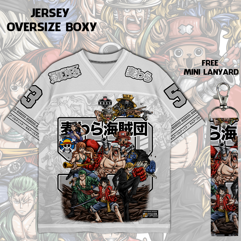 (Gratis Lanyard, Stiker) BIGBOSS Baju Jersey Anime One Piece Unisex Oversize Boxy 106 Strawhat