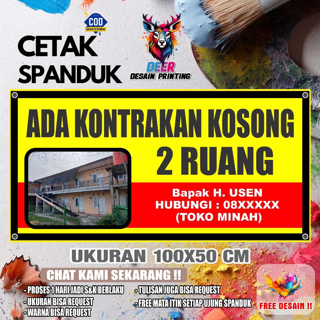 Cetak Spanduk Cetak Banner ADA KONTRAKAN KOSONG Free Desain