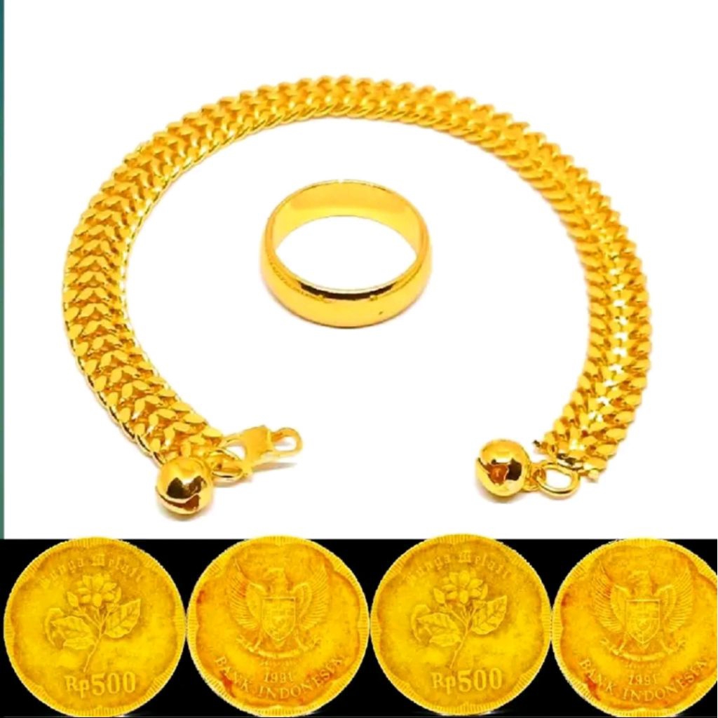 Gelang Kelabang titanium free cincin coin logam asli 1991 lapis emas 24k anti luntur nyaman dipakai 