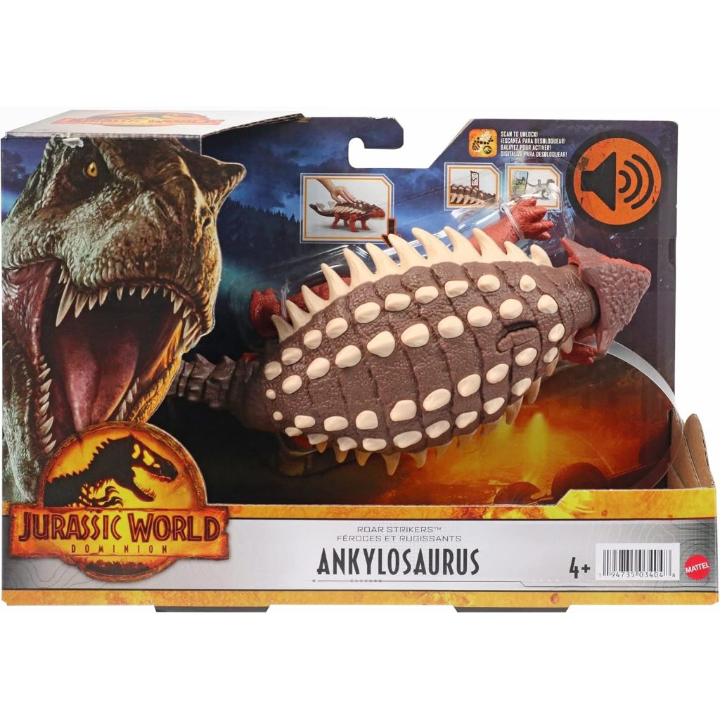 Mattel Jurassic World Dominion Roar Strikers Ankylosaurus Dinosaur Action Figure with Roaring Sound 