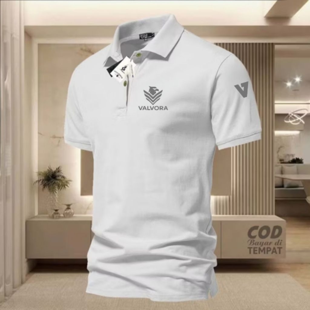 Polo Shirt VALVORA + Lengan Motif Logo Text Silver Kaos Polo Kerah Kaos Harian Kaos Kerja Premium Br