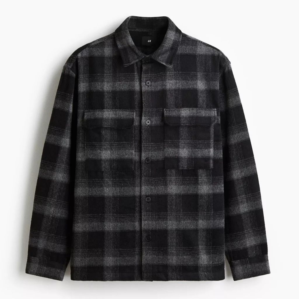 Hot Deals Kemeja Flanel Veterano Hnm Reguler Fit Oversize Kemeja H&M Laki-Laki