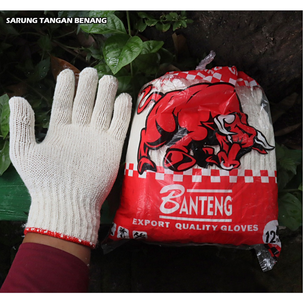 Sarung Tangan Benang 6 Putih - sarung tangan proyek - sarung tangan rajut isi 12 psg merk banteng