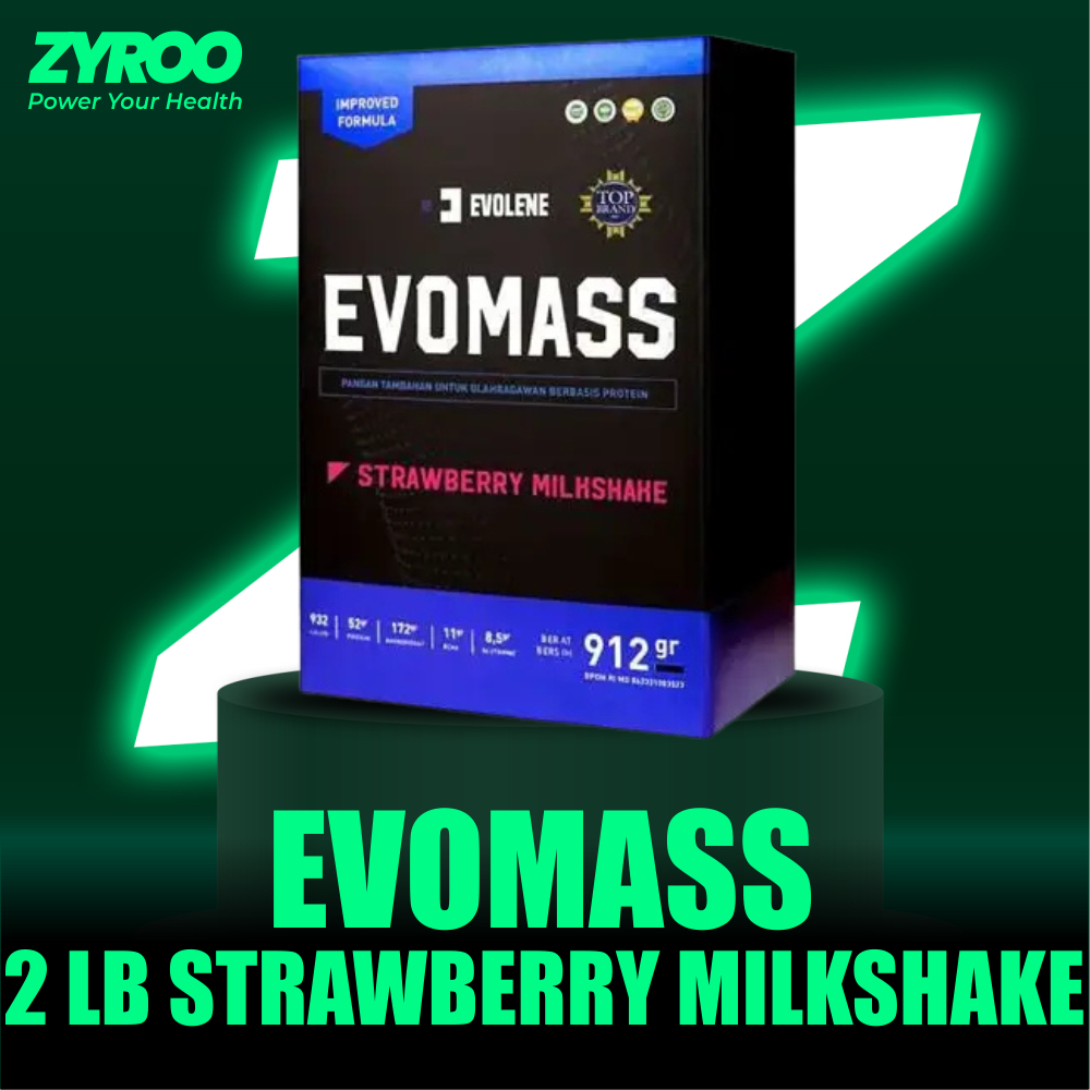 Evolene Evomass Gainer Protein 2 lbs 912gr Rasa Strawberry Milkshake Susu Penambah Massa Otot & Bera