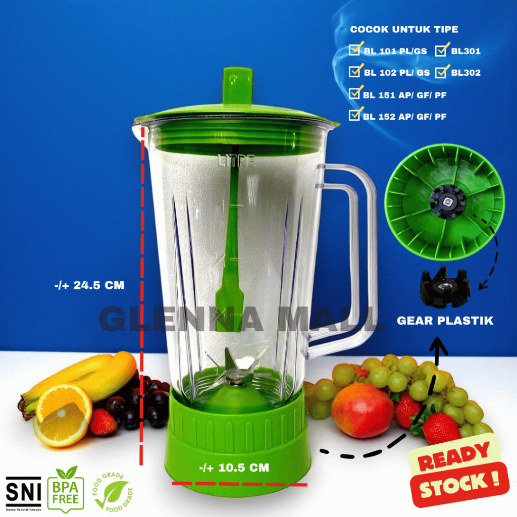 Gelas + Mounting Jus Blender Model Baru Universal Warna Hijau / Gelas + Pisau Blender Set Juice Kope