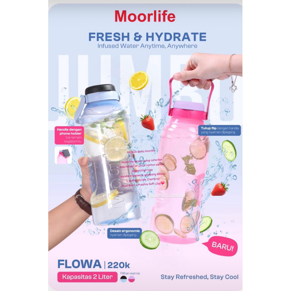 Original Botol Minum FLOWA 2 liter by Moorlife