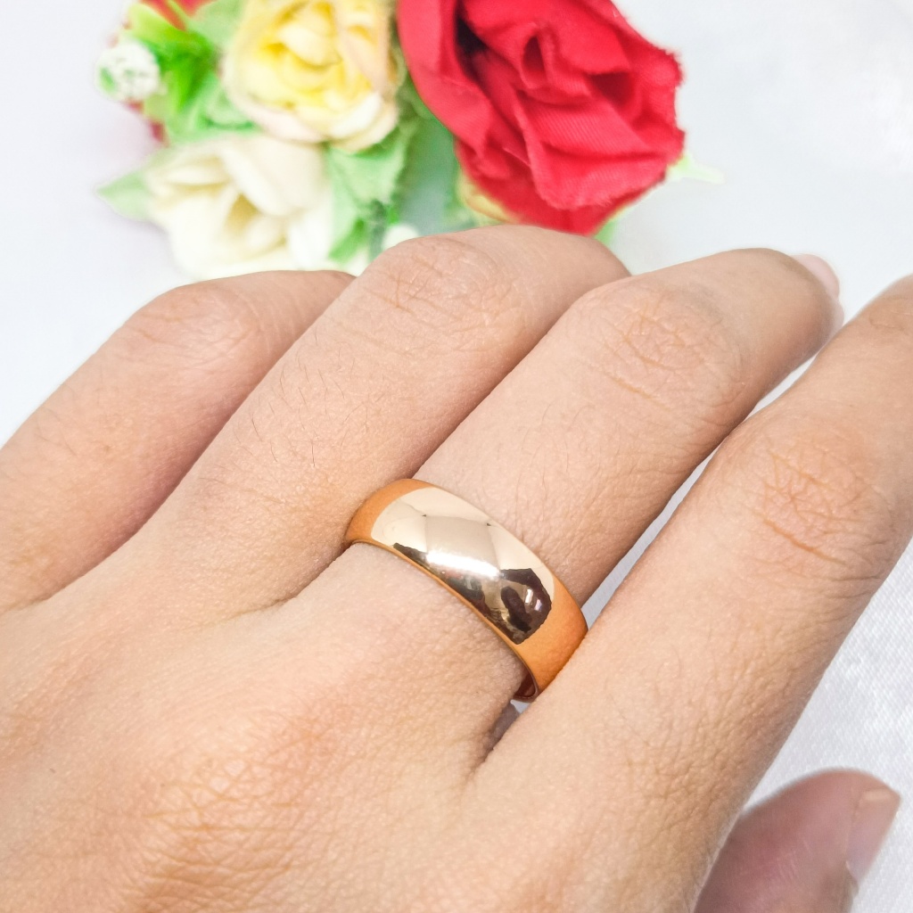 Cincin Polos Mirip Emas Asli Warna 24 Karat Lapis Emas Aksesoris Fashion Simple Anti Karat Tidak Mud
