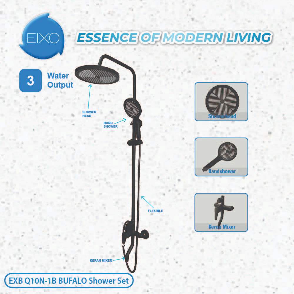 Shower Set Kamar Mandi Hitam Tiang Mandi Air Panas Dingin EIXO Bufalo B Rain Shower Column