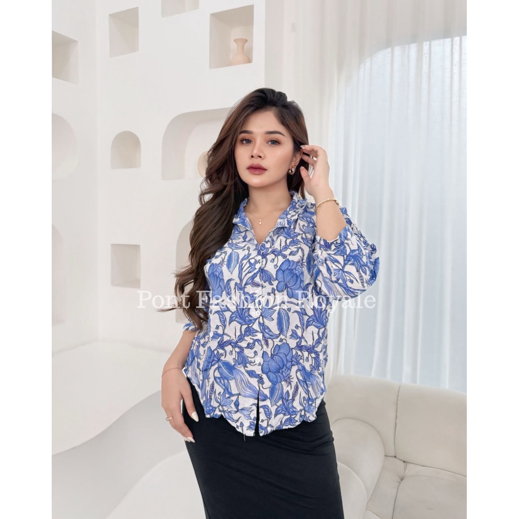 Kemeja Wanita Motif Bunga Rayon Premium