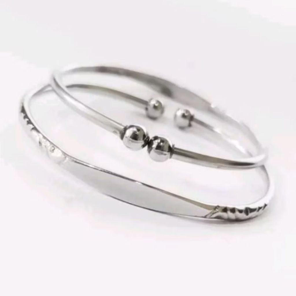 GELANG BAYI ASLI 100% BESI PUTIH MODEL BIJI LADA BISA UKIR NAMA MINIMAL 5 HURUF GELANG BAYI BESI PUT